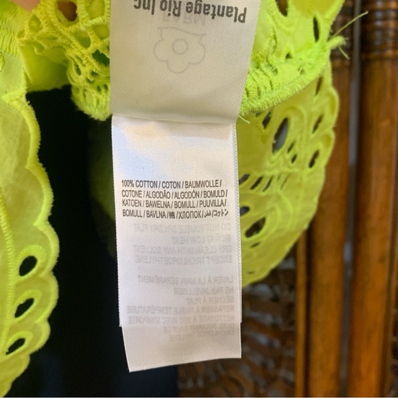 Farm Rio Palm Tree Richelieu Cotton Eyelet Crop Blouse in Lime Green size S - Picture 13 of 13